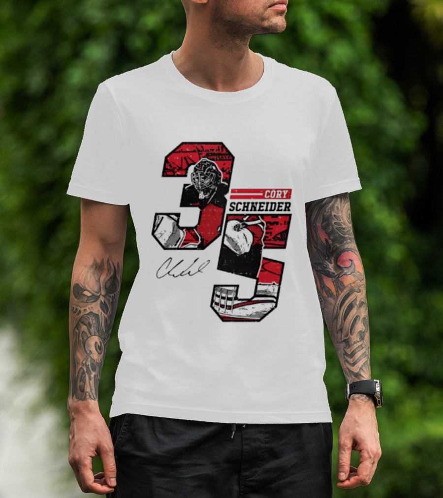 Cory Schneider New Jersey Devils 35 Signature Offset T-Shirt