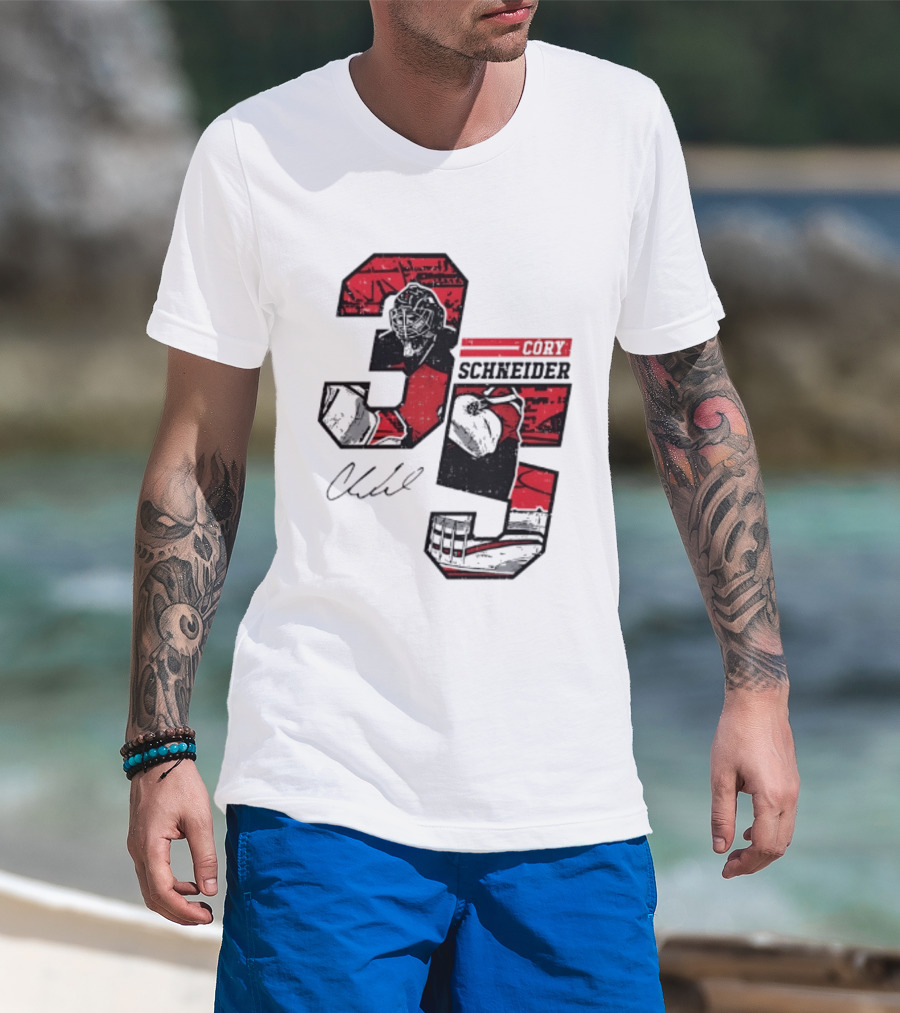 Cory Schneider New Jersey Devils 35 Signature Offset T-Shirt