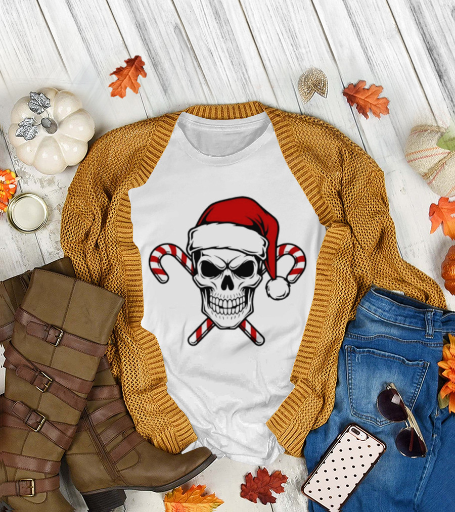 Referee Skullz Santa Skullz Christmas Candy Cane Skull T-Shirt
