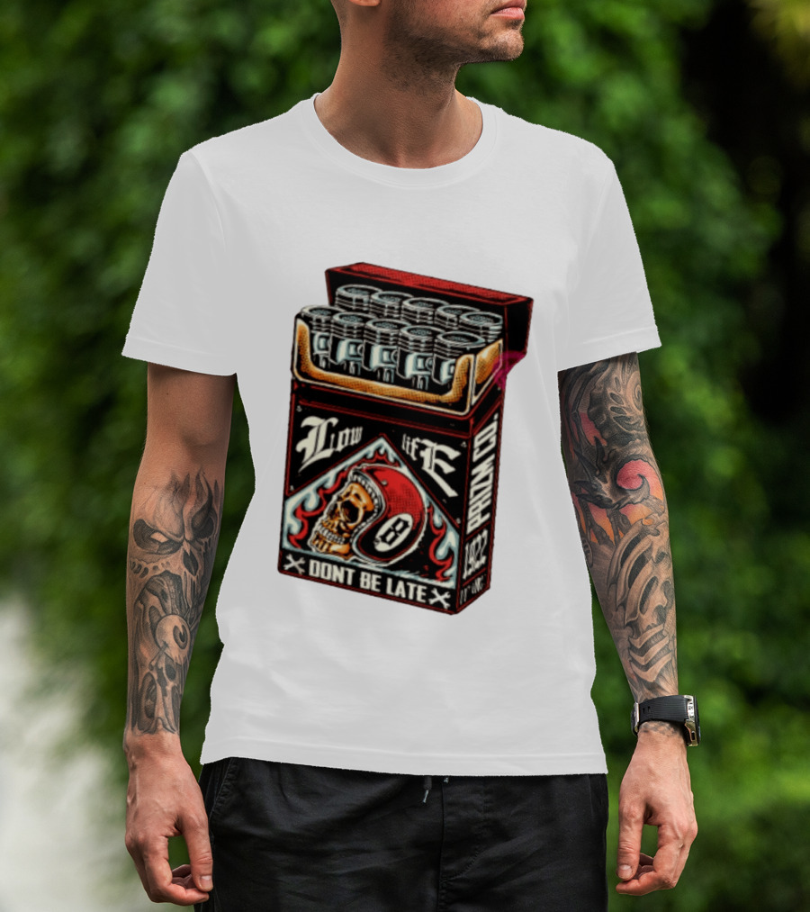 Low Life Prizm Co Don't Be Late Skull Helmet Pistons Pack T-Shirt