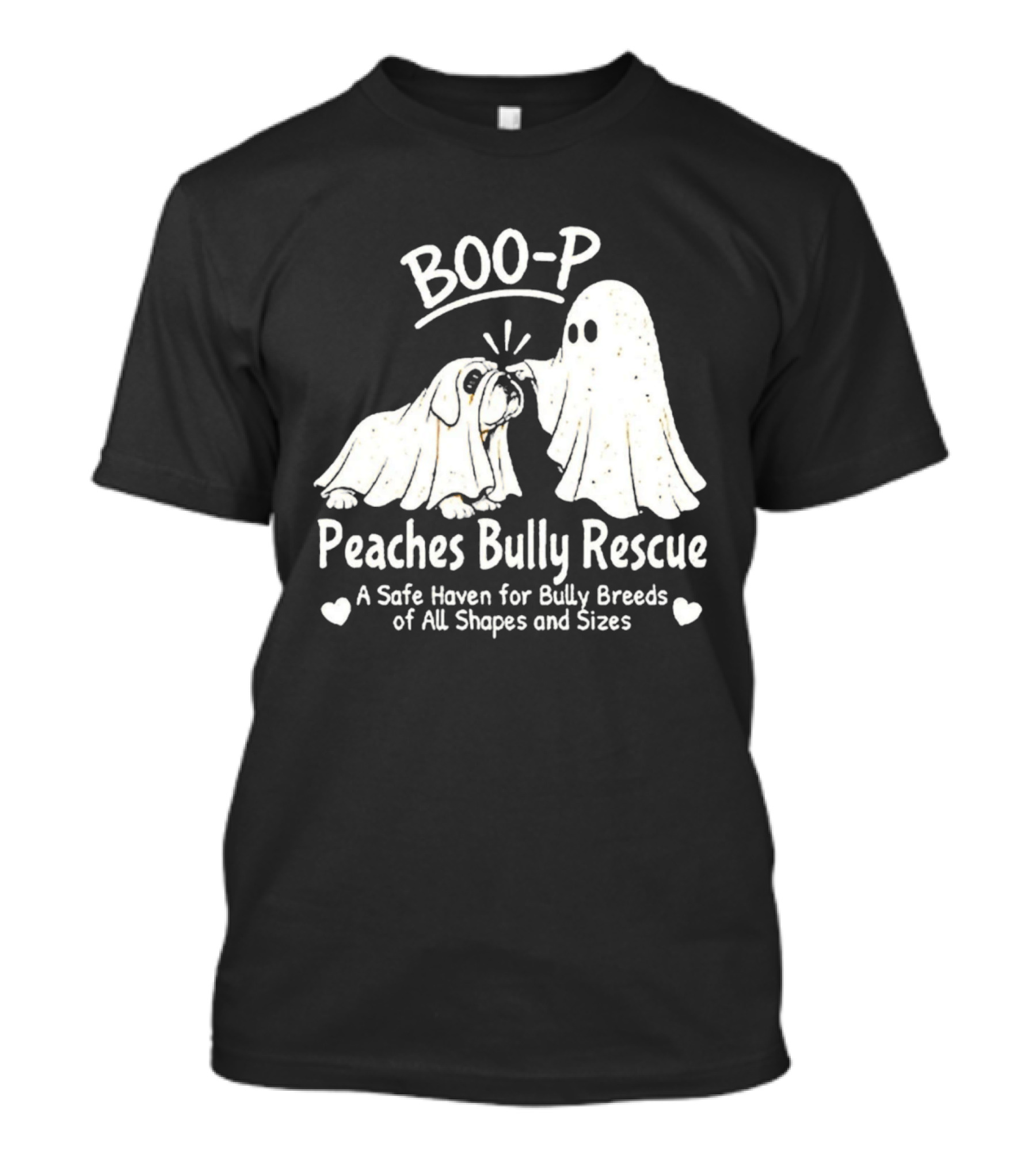 Boo P Peaches Bully Rescue Safe Haven For Bully Breeds Halloween Ghost Dog T-Shirt