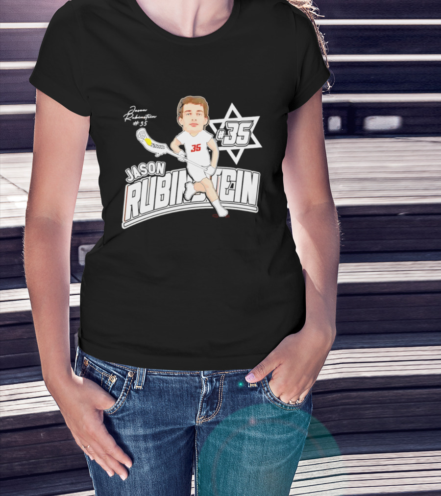 Jason Rubinstein Number 35 Lacrosse Jewish Star Caricature NCAA Rhodes T-Shirt