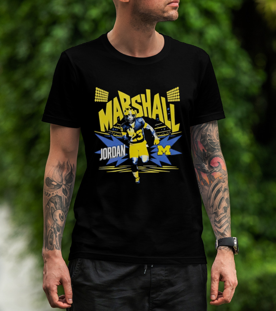 Jordan Marshall Michigan Wolverines Comic Book Style Michigan Wolverines T-Shirt