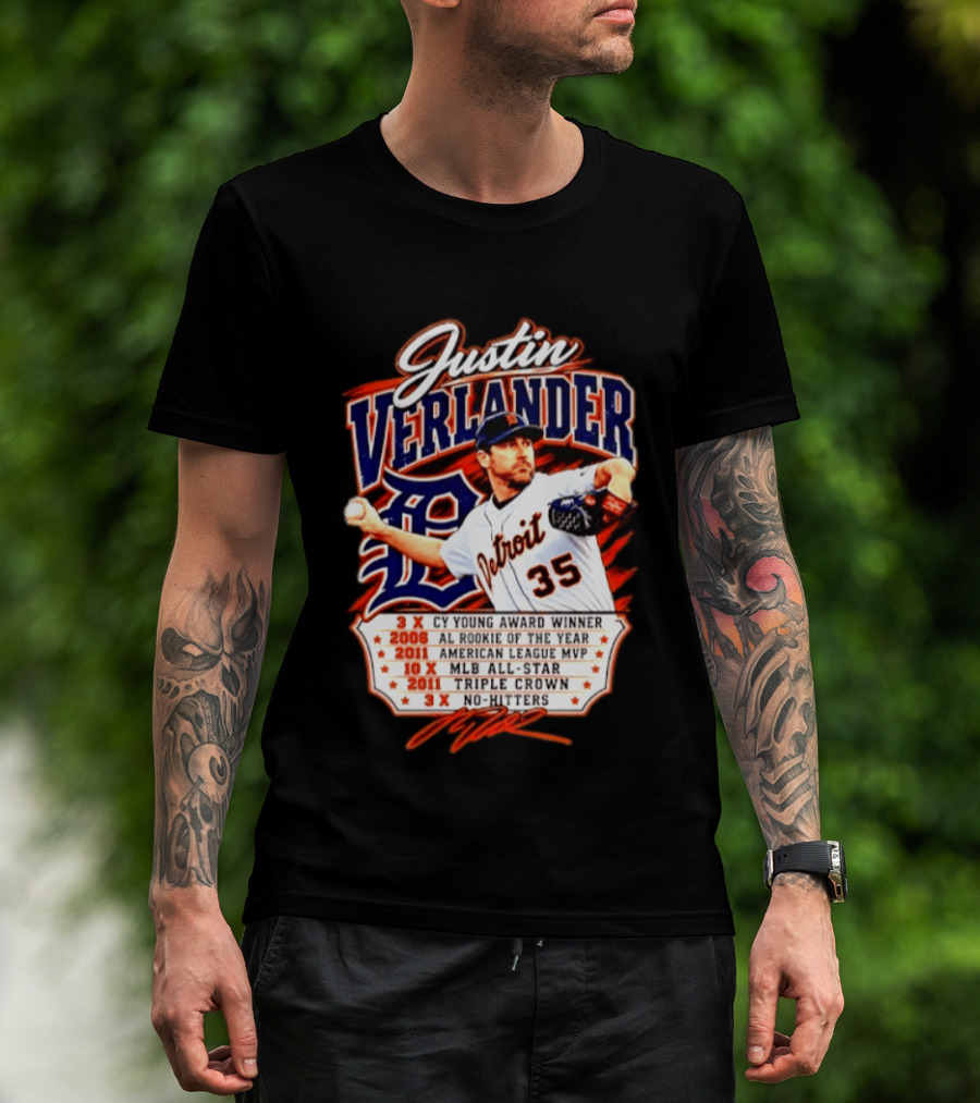 Justin Verlander Detroit Tigers Triple Crown 3x Cy Young 2011 MVP MLB All Star No Hitters T-Shirt