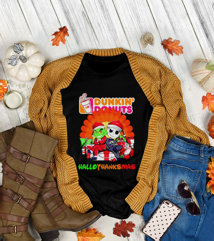 Dunkin' Donuts Grinch Jack Skellington Hallothanksmas 2026 T-Shirt