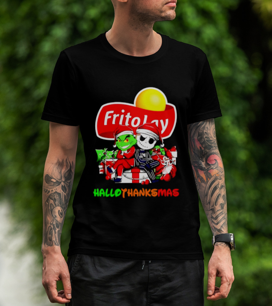 Frito Lay Grinch Jack Skellington Hallothanksmas 2026 Christmas Santa Hats T-Shirt