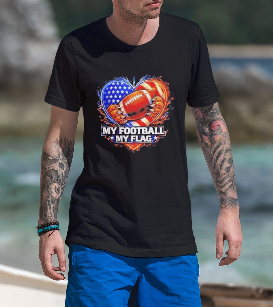 Heart American Football 2026 Season My Football My Flag T-Shirt