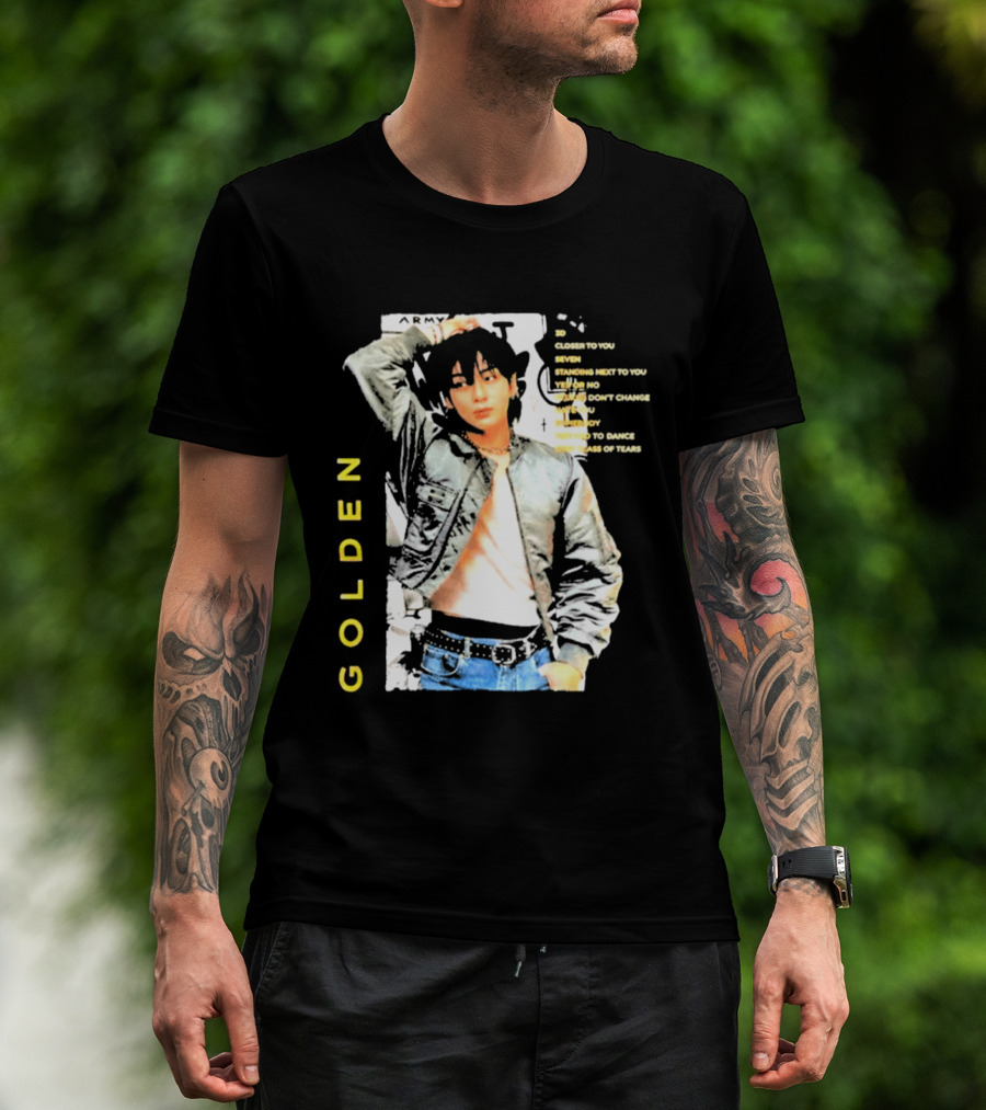 Seok Jin Wearing Jungkook Golden Visual With Song Titles T-Shirt