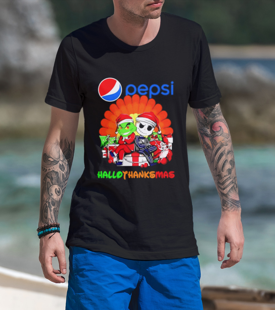 Pepsi Grinch Jack Skellington Hallothanksmas 2026 Holiday Mashup T-Shirt