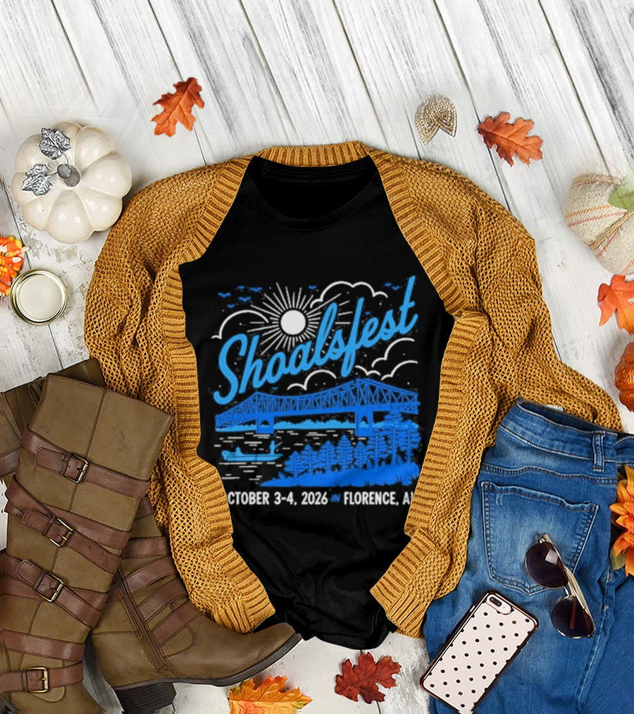 ShoalsFest October 3 4 2026 McFarland Park Florence Alabama Event With Bridge Illustration And Sun T-Shirt