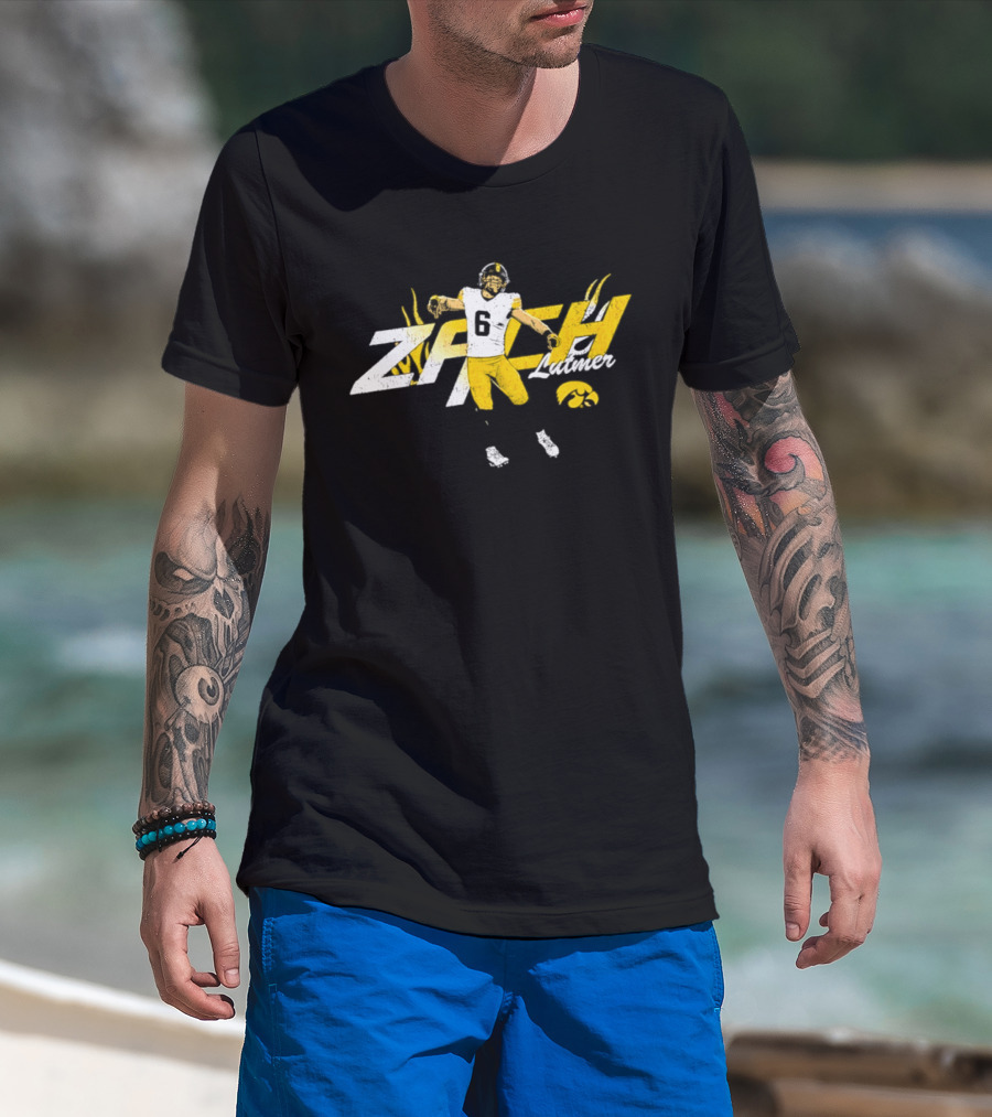 Zach Lutmer Iowa Hawkeyes Number 6 NCAA Football Player Celebration T-Shirt