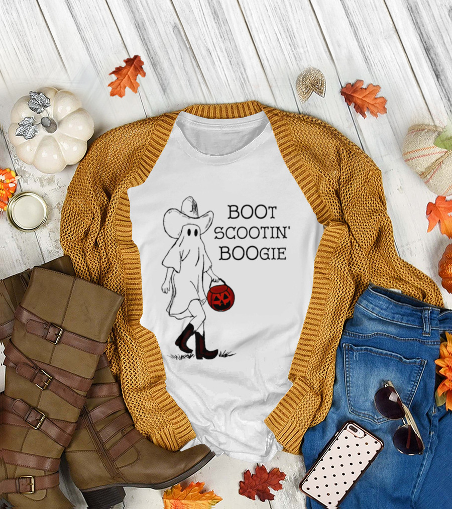 Boot Scootin' Boogie Ghost Cowgirl Halloween Trick Or Treat T-Shirt