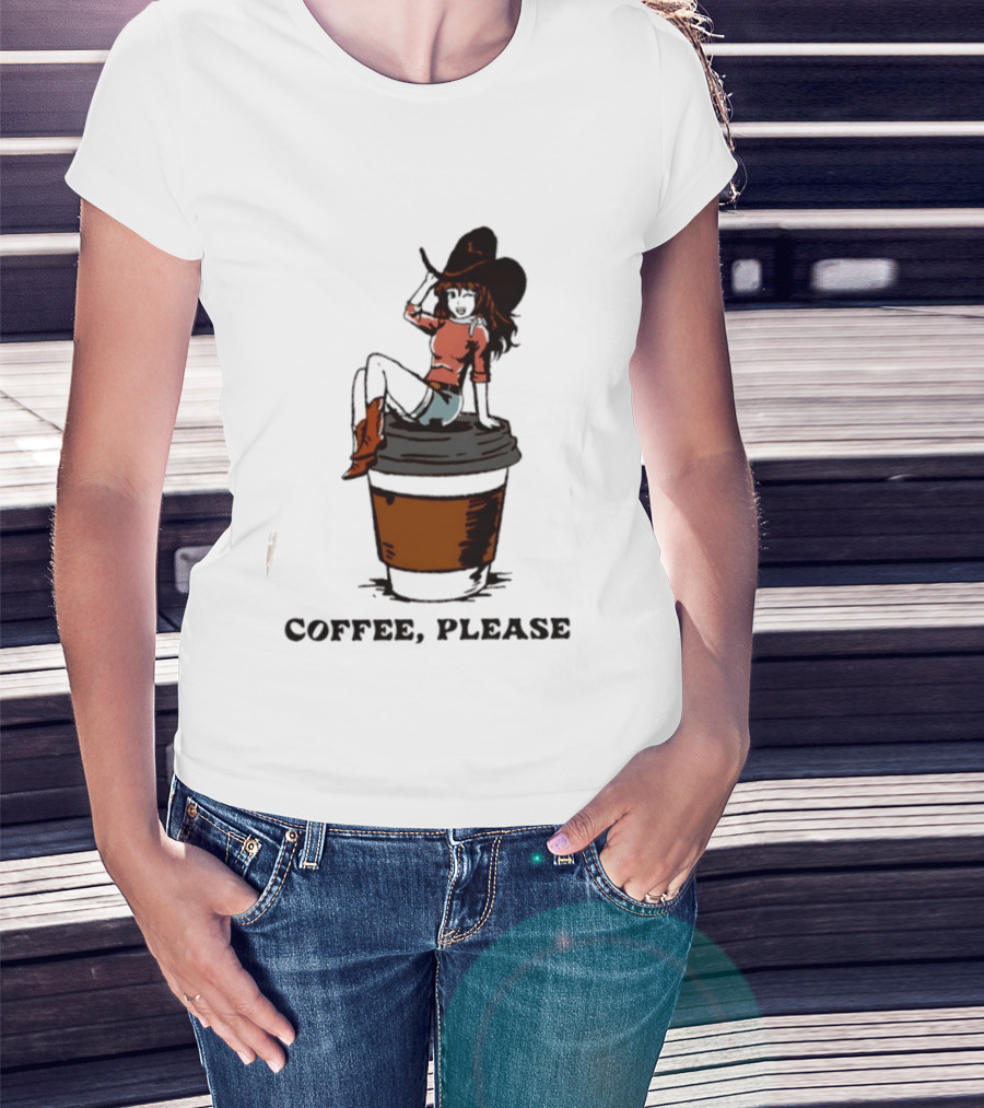 Cowgirl Coffee Please Western Caffeine Cartoon T-Shirt