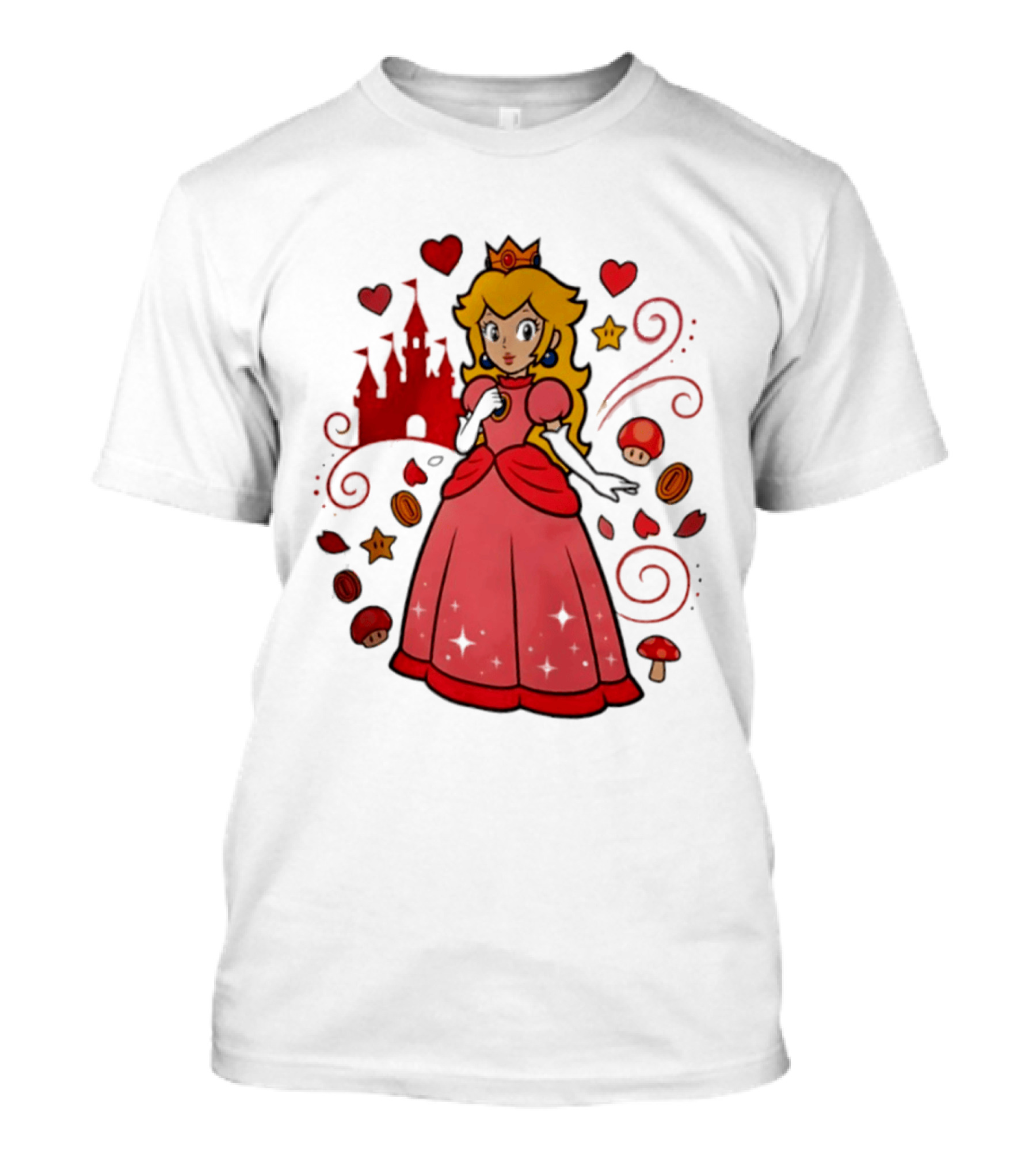 Princess Peach Enchanted Castle Hearts Stars Mushrooms Adventure T-Shirt