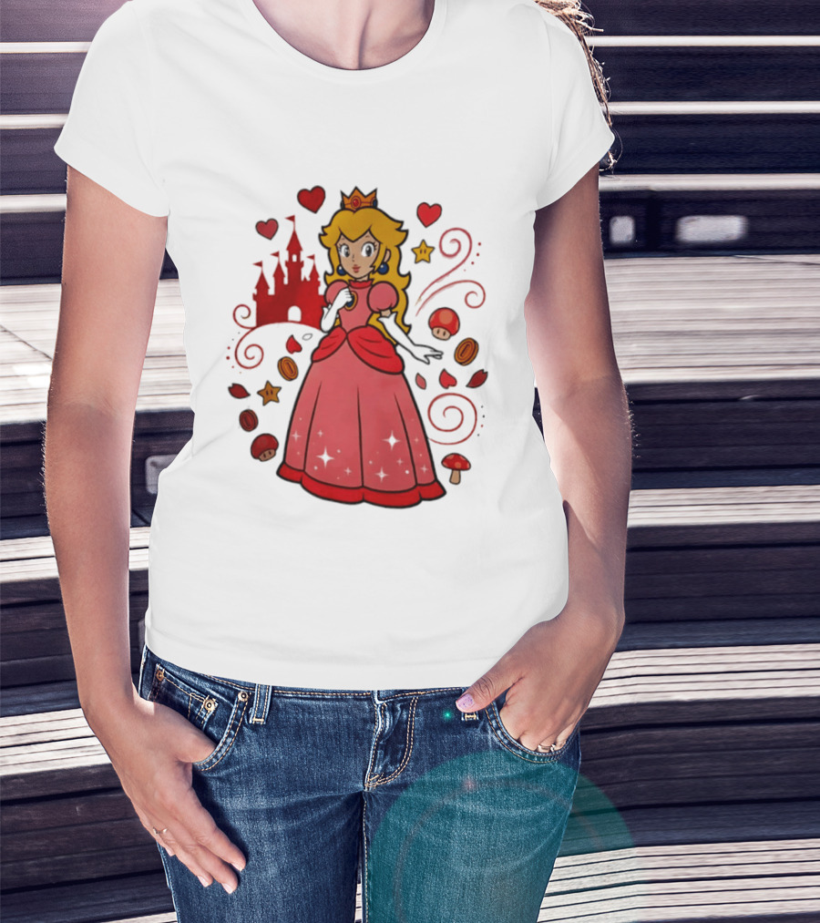 Princess Peach Enchanted Castle Hearts Stars Mushrooms Adventure T-Shirt
