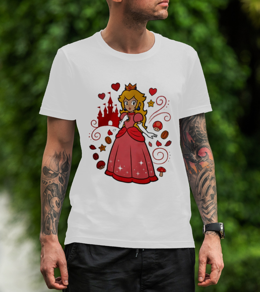 Princess Peach Enchanted Castle Hearts Stars Mushrooms Adventure T-Shirt