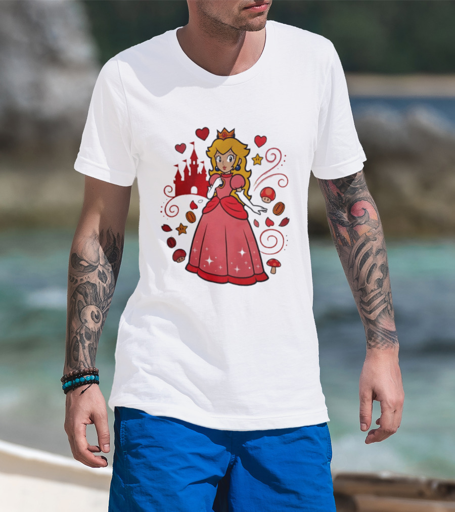 Princess Peach Enchanted Castle Hearts Stars Mushrooms Adventure T-Shirt