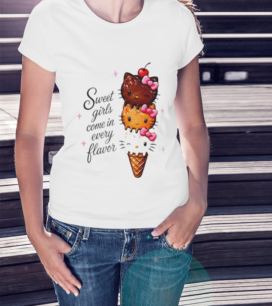 Sweet Girls Come In Every Flavor Hello Kitty Ice Cream Cone T-Shirt