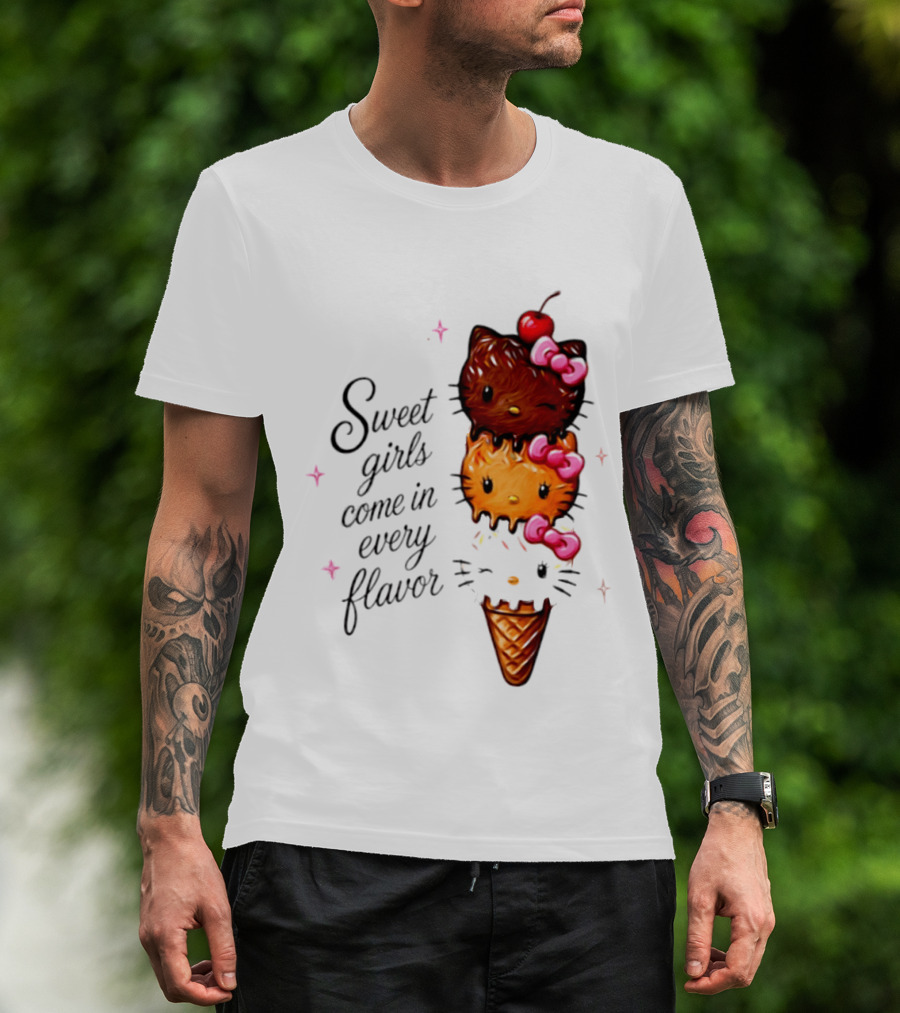 Sweet Girls Come In Every Flavor Hello Kitty Ice Cream Cone T-Shirt