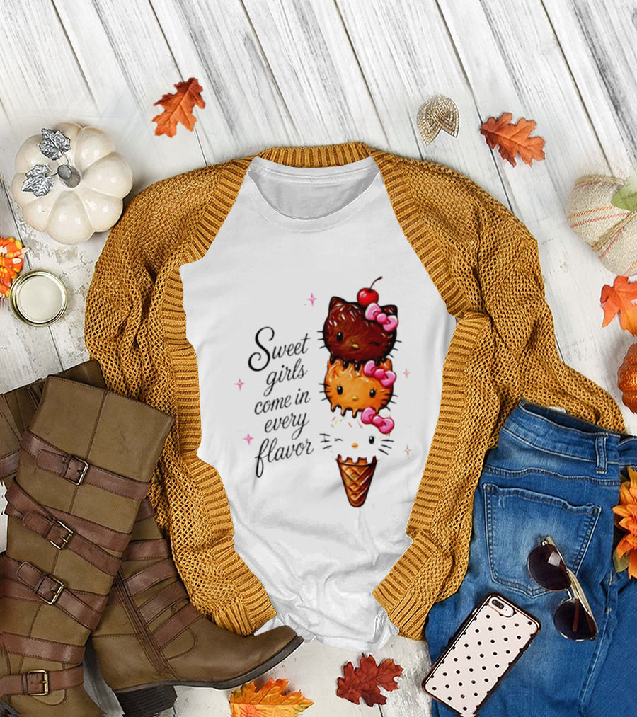 Sweet Girls Come In Every Flavor Hello Kitty Ice Cream Cone T-Shirt