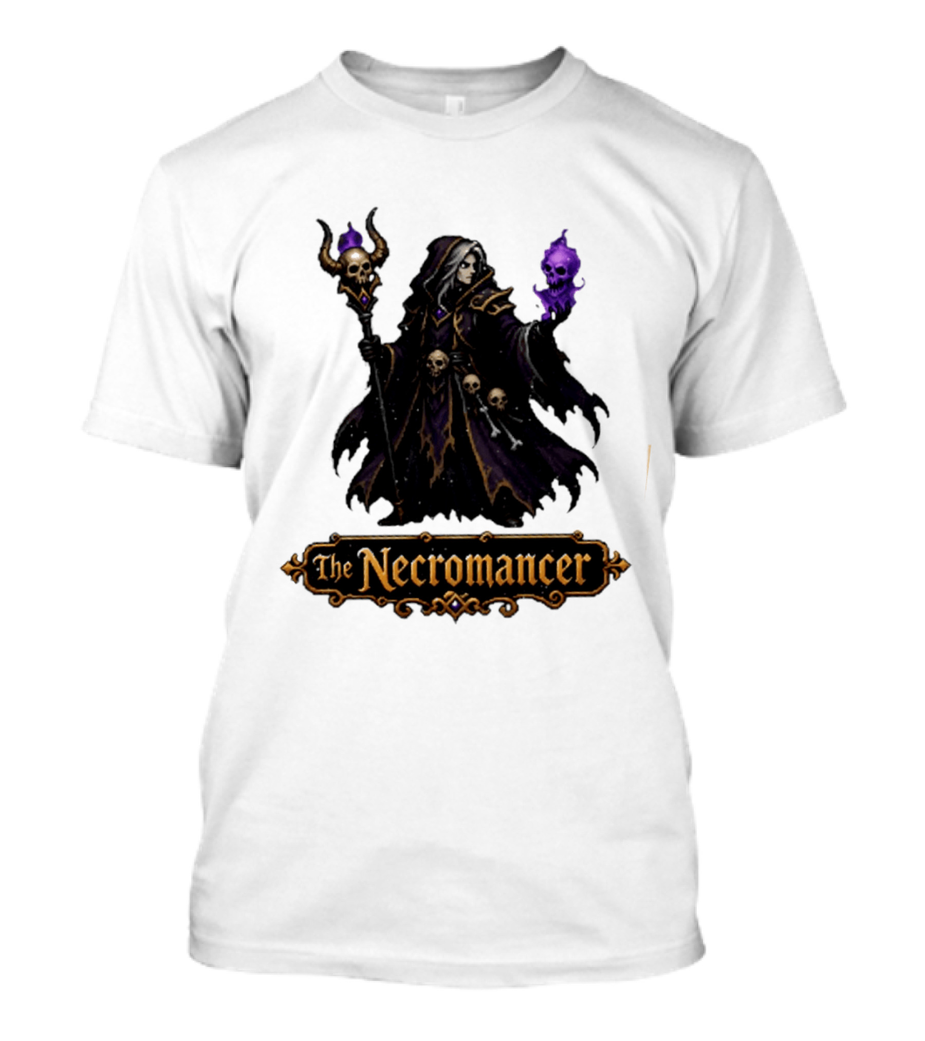 The Necromancer RPG Fantasy Dungeons And Dragons Mage Skulls And Staff T-Shirt