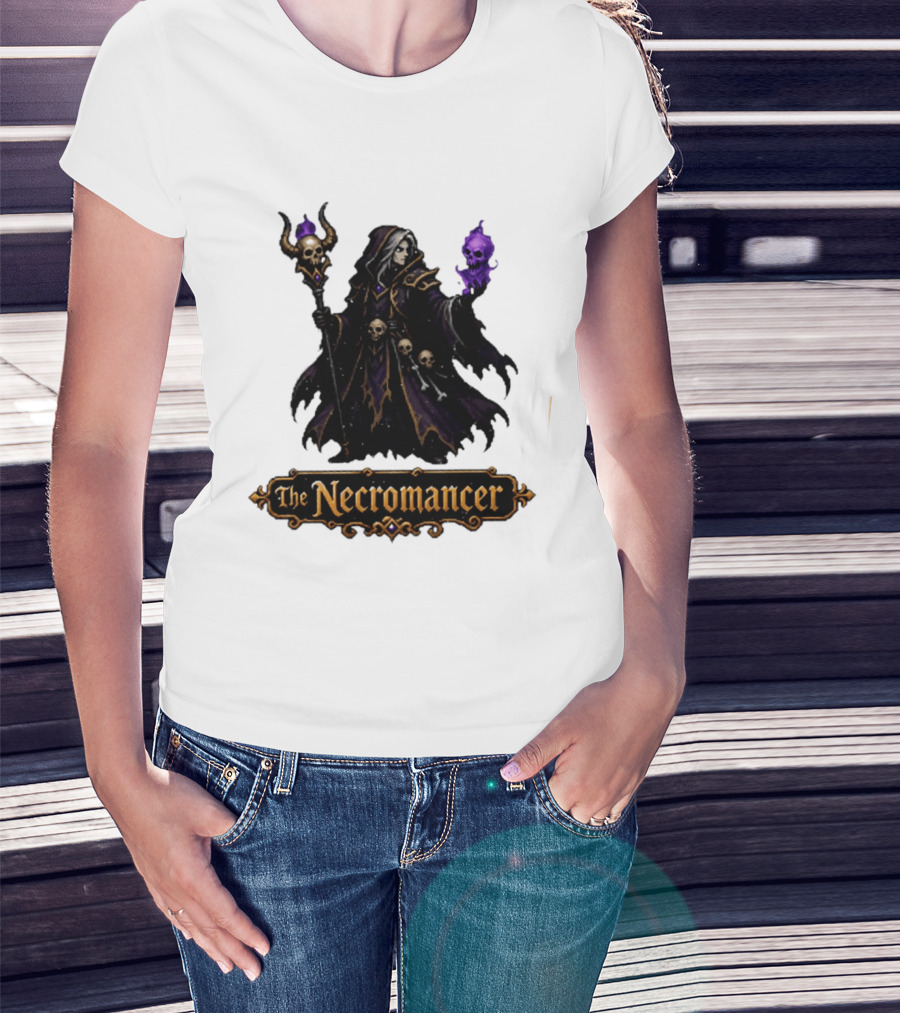 The Necromancer RPG Fantasy Dungeons And Dragons Mage Skulls And Staff T-Shirt
