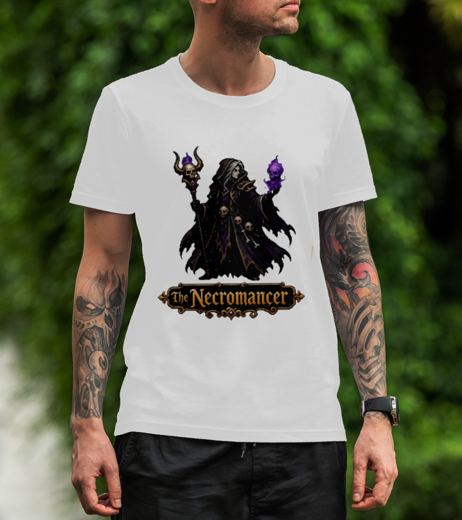 The Necromancer RPG Fantasy Dungeons And Dragons Mage Skulls And Staff T-Shirt