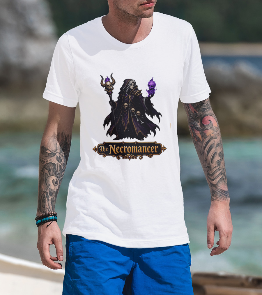 The Necromancer RPG Fantasy Dungeons And Dragons Mage Skulls And Staff T-Shirt