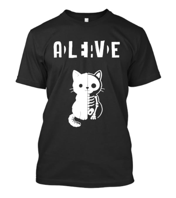 Alive Half Skeleton Cat Cute T-Shirt