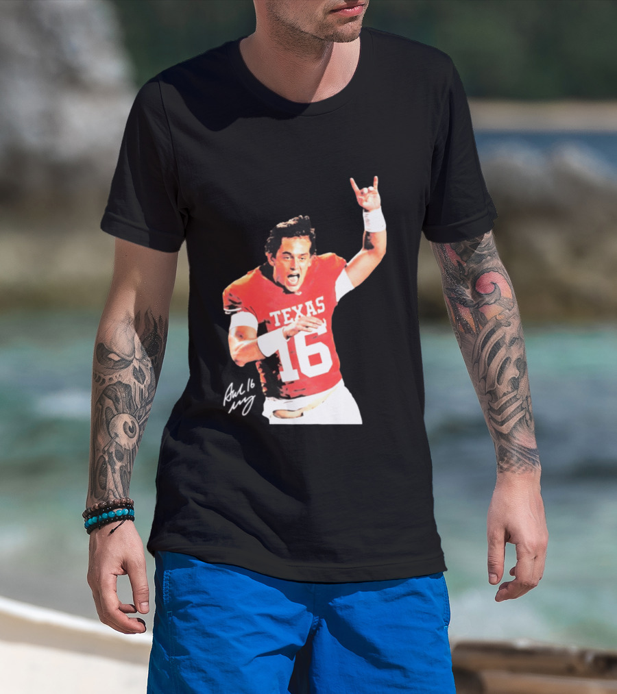 Arch Manning Texas Longhorns 16 Rock Hand Gesture T-Shirt