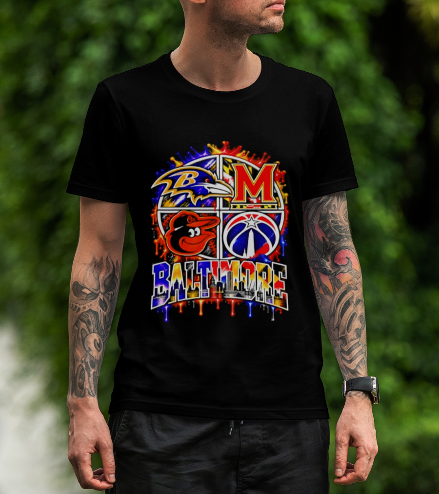Baltimore Ravens Orioles Maryland Terps Washington Wizards Baltimore Skyline T-Shirt