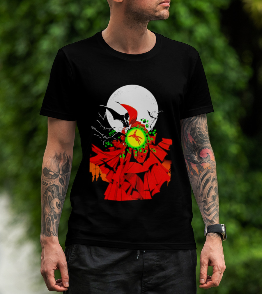 Graveyard Shift Whitegold Industries Spawn Halloween 2026 Full Red Moon T-Shirt