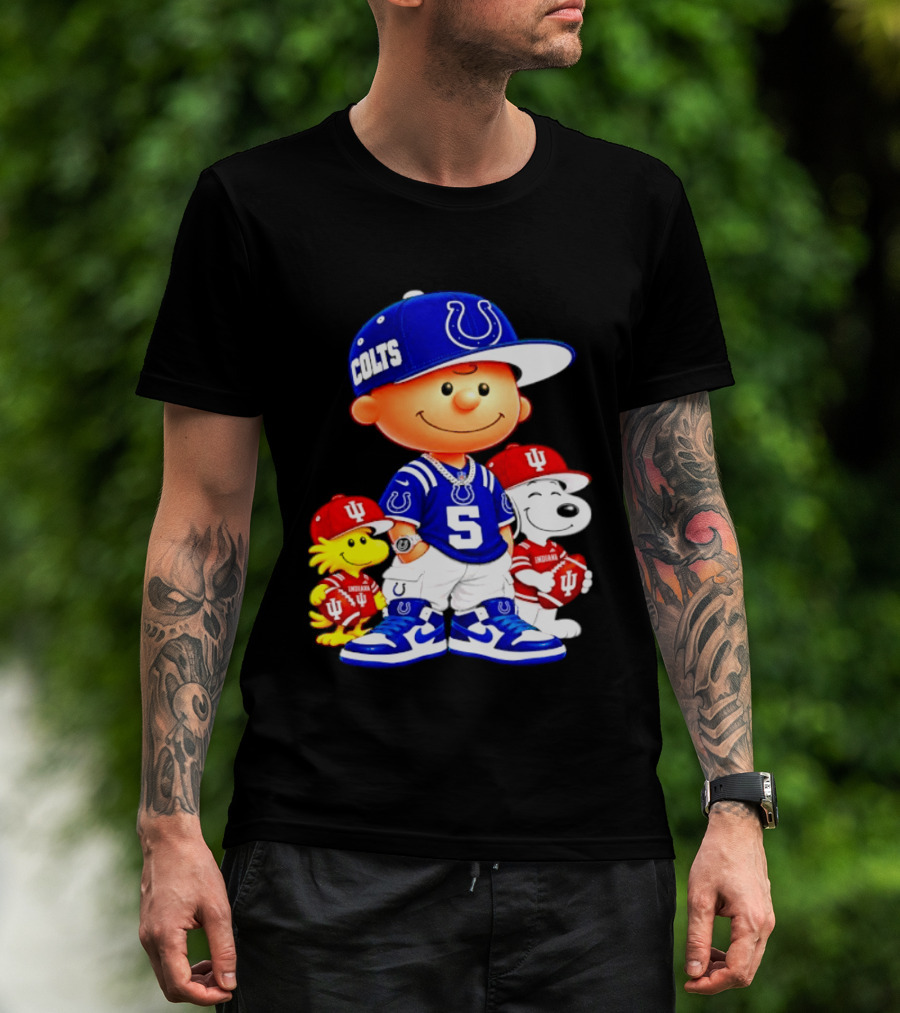 Charlie Brown And Snoopy Indianapolis Colts Indiana Hoosiers Football Team Merchandise T-Shirt