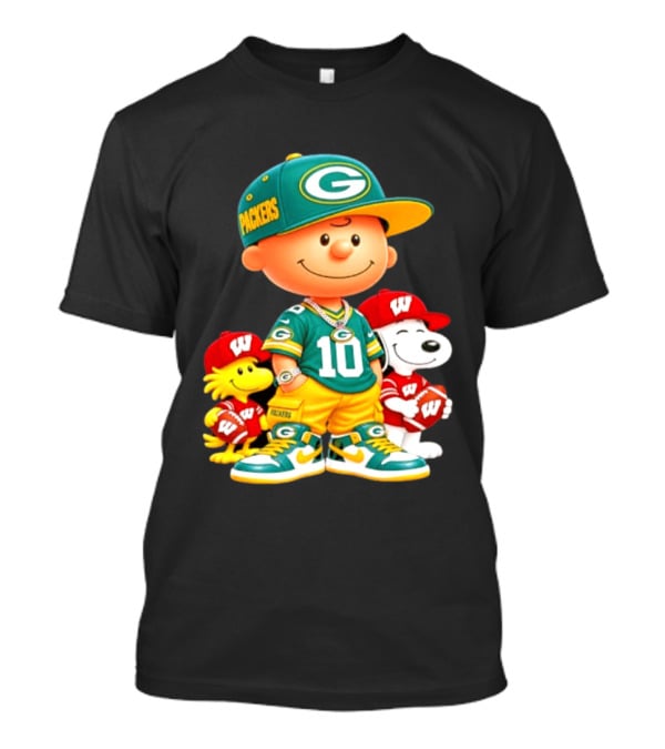 Charlie Brown Snoopy Woodstock Green Bay Packers Wisconsin Badgers Sports Fan Gear T-Shirt