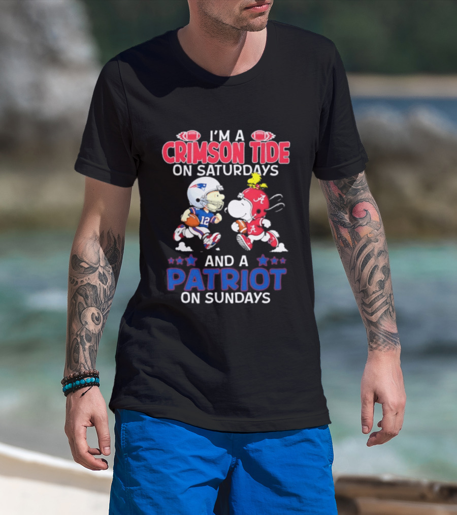 I'm A Crimson Tide On Saturdays And A Patriot On Sundays Football Peanuts T-Shirt