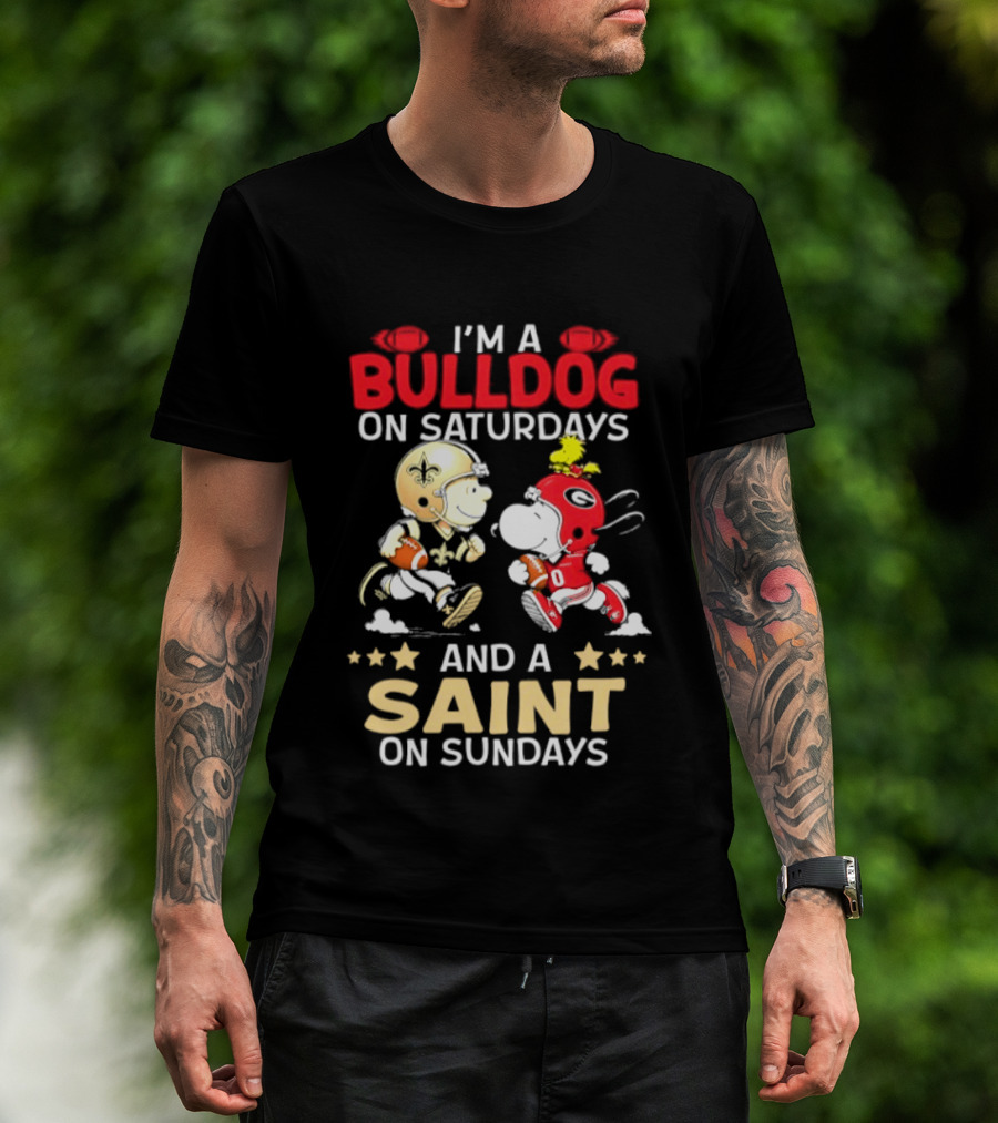 I'm A Bulldog On Saturdays And A Saint On Sundays Football Peanuts T-Shirt