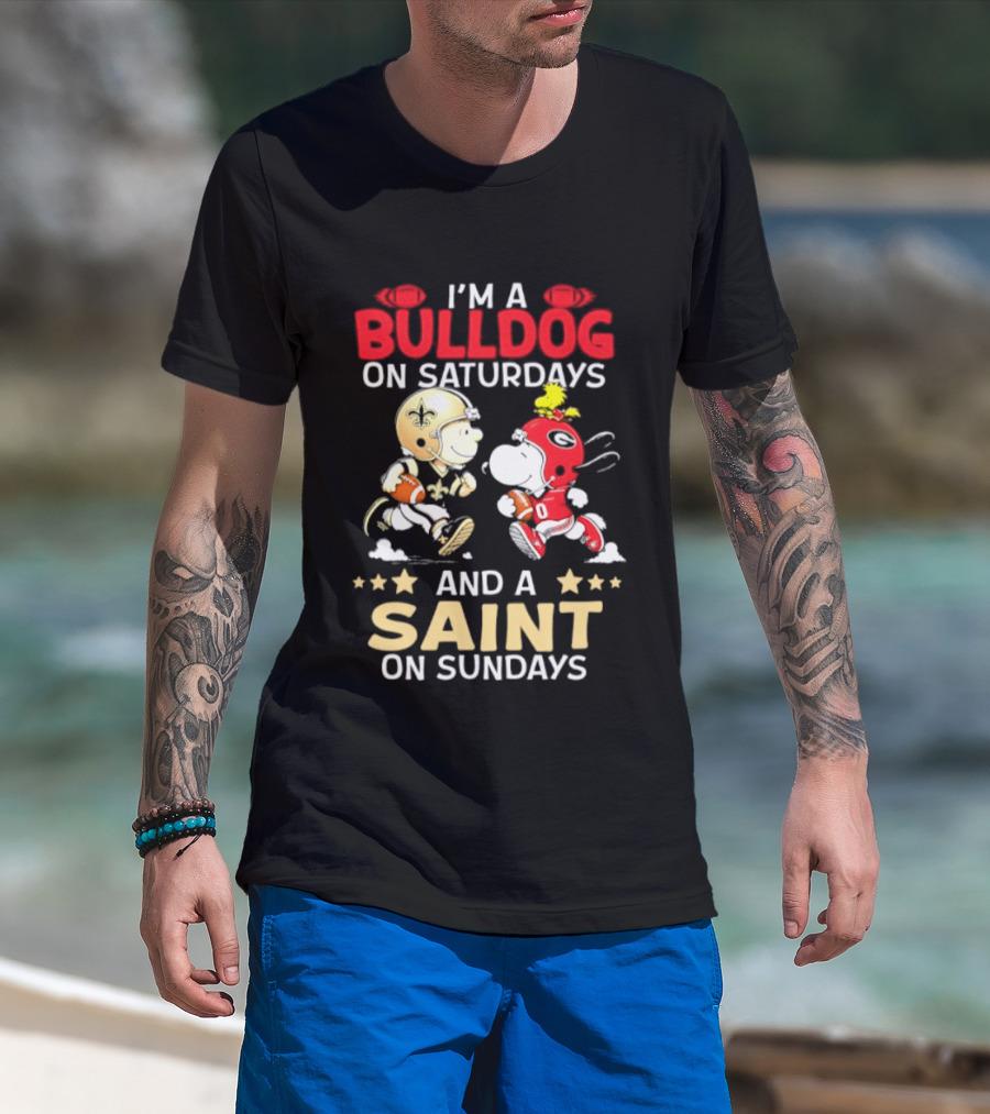 I'm A Bulldog On Saturdays And A Saint On Sundays Football Peanuts T-Shirt