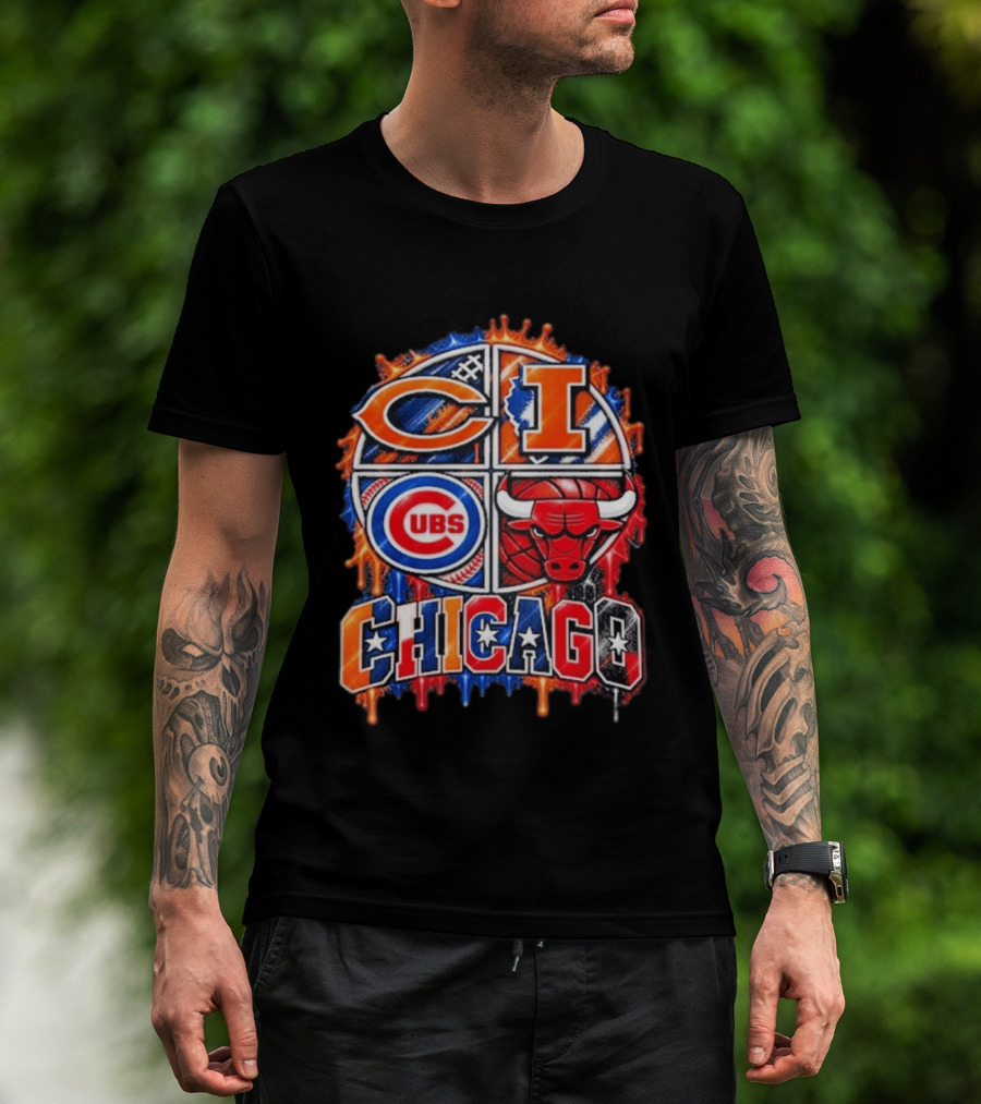 Chicago Sports Bears Fighting Illini Cubs Bulls City Pride T-Shirt