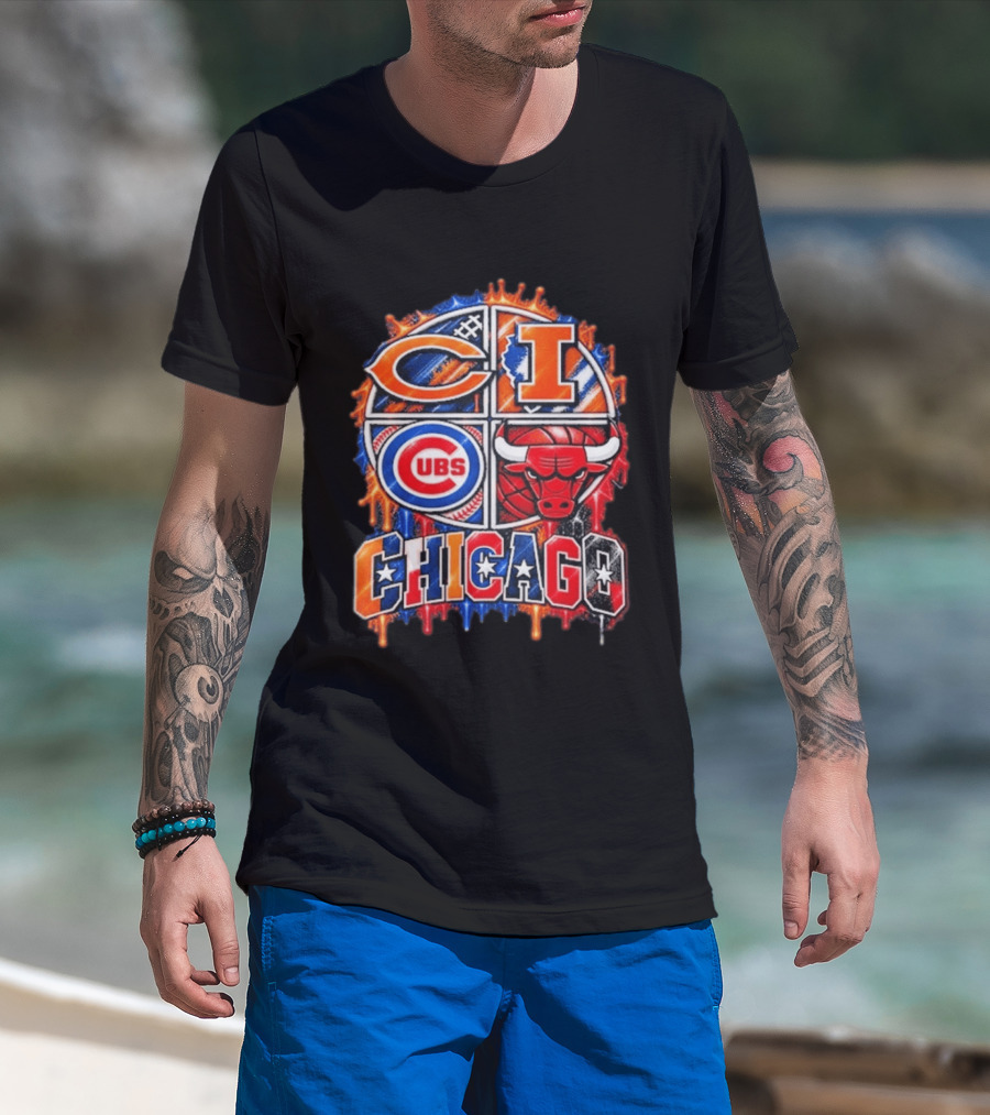 Chicago Sports Bears Fighting Illini Cubs Bulls City Pride T-Shirt
