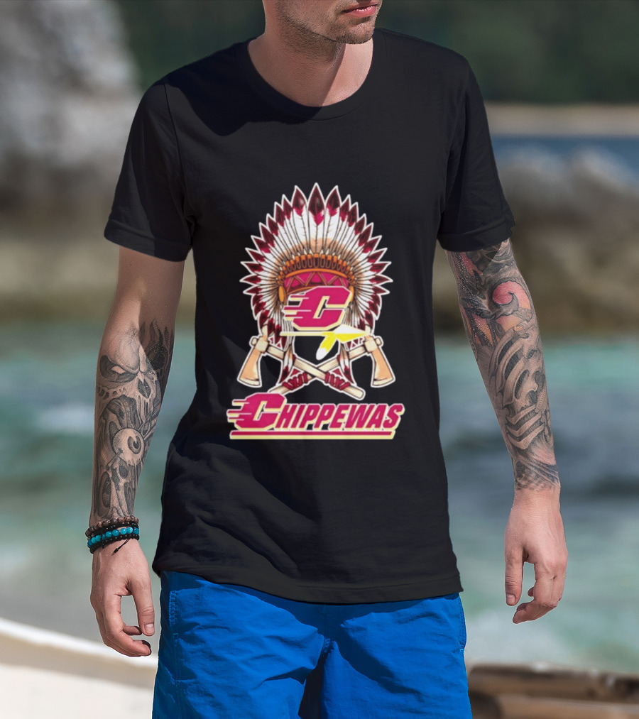Chippewas Native American Headdress And Tomahawks Central Michigan Chippewas T-Shirt