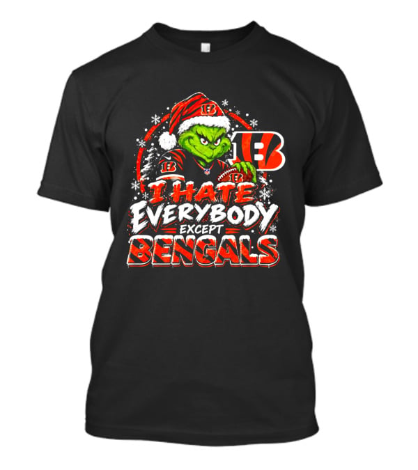 Cincinnati Bengals Grinch I Hate Everybody Except Bengals Christmas Holiday Bengals Fans T-Shirt