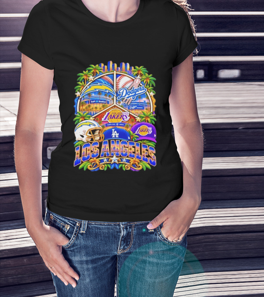Los Angeles Dodgers Chargers Lakers SoFi Stadium City Skyline T-Shirt