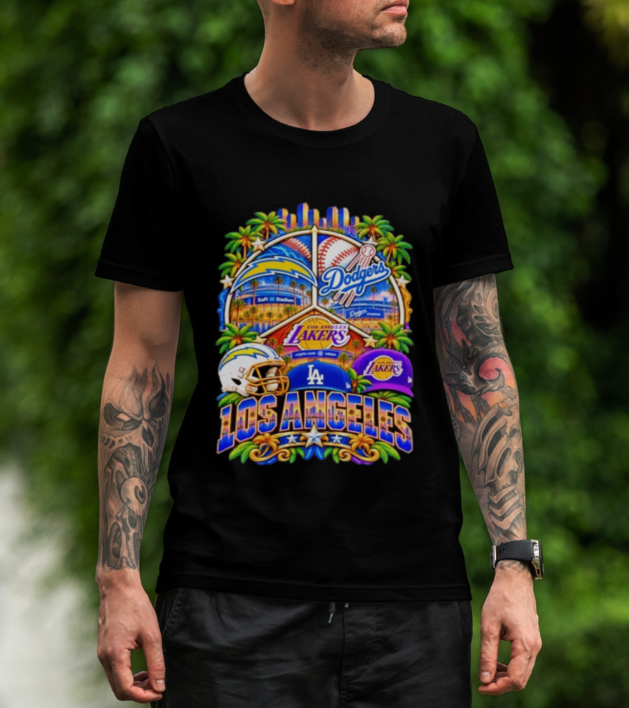 Los Angeles Dodgers Chargers Lakers SoFi Stadium City Skyline T-Shirt