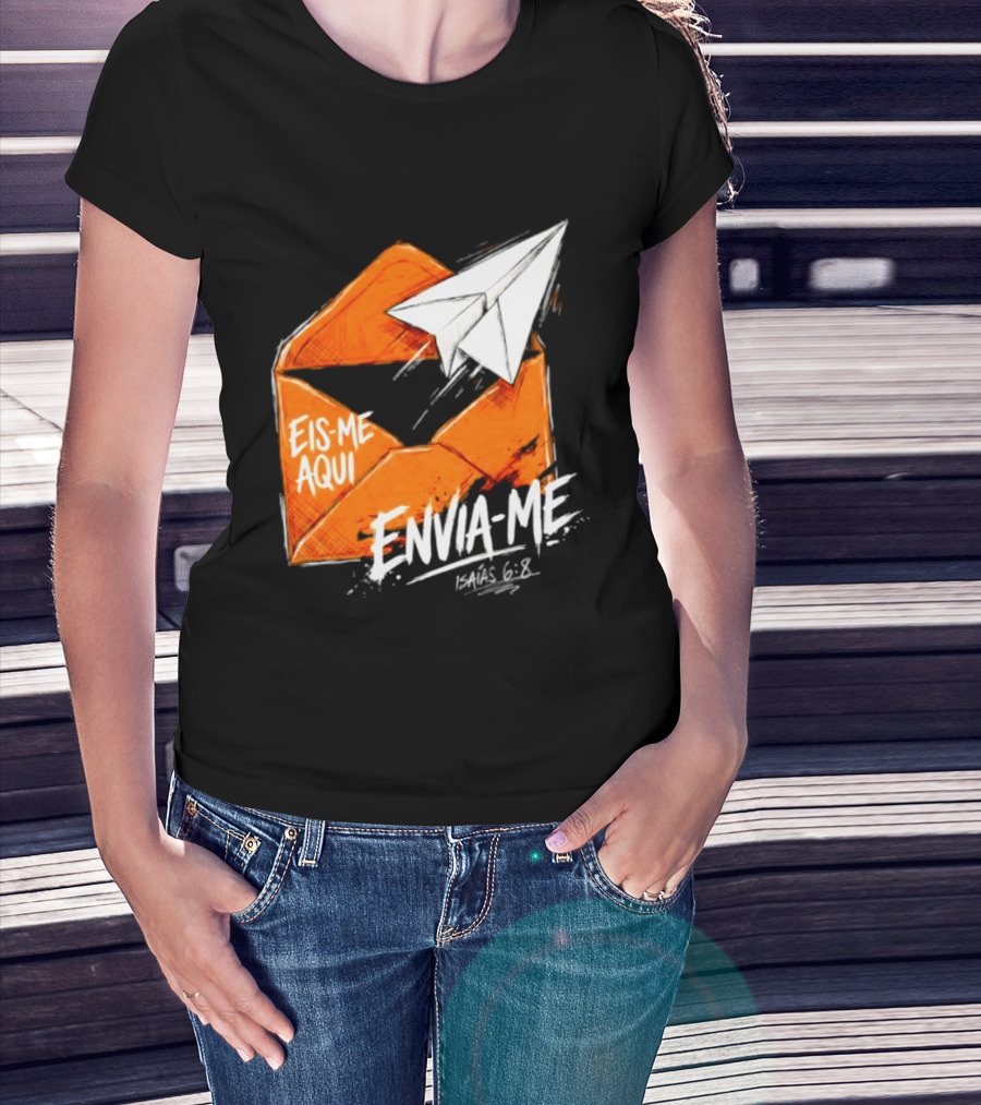 Eis Me Aqui Envia Me Isaias 6 8 Christian Envelope Paper Airplane T-Shirt