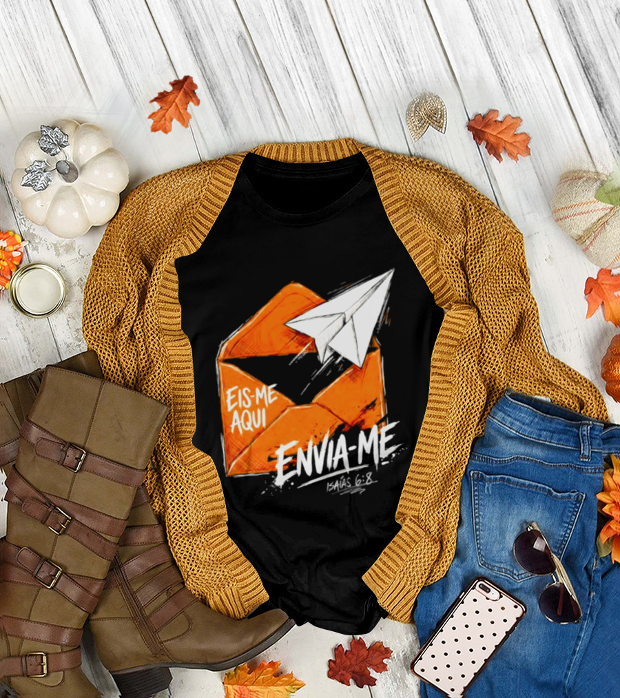 Eis Me Aqui Envia Me Isaias 6 8 Christian Envelope Paper Airplane T-Shirt