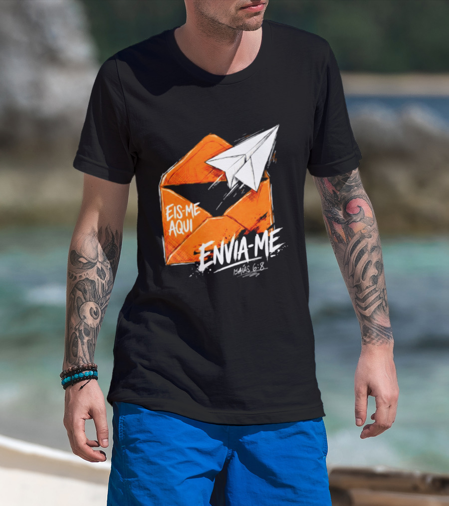 Eis Me Aqui Envia Me Isaias 6 8 Christian Envelope Paper Airplane T-Shirt