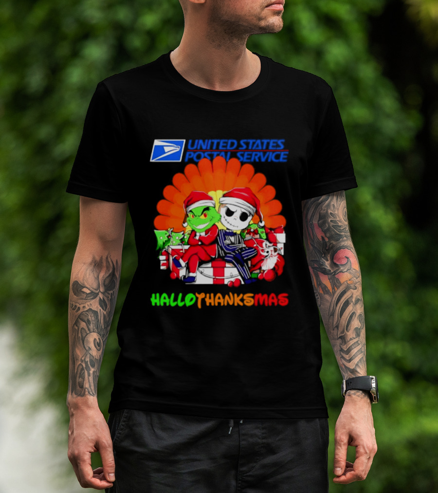 United States Postal Service Grinch Jack Skellington Hallothanksmas 2026 T-Shirt