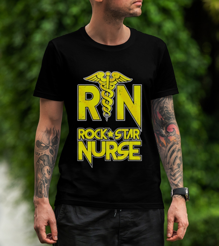 RN Rock Star Nurse Medical Professional Caduceus T-Shirt