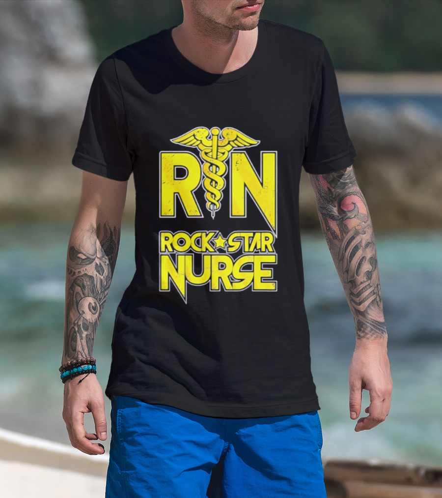 RN Rock Star Nurse Medical Professional Caduceus T-Shirt