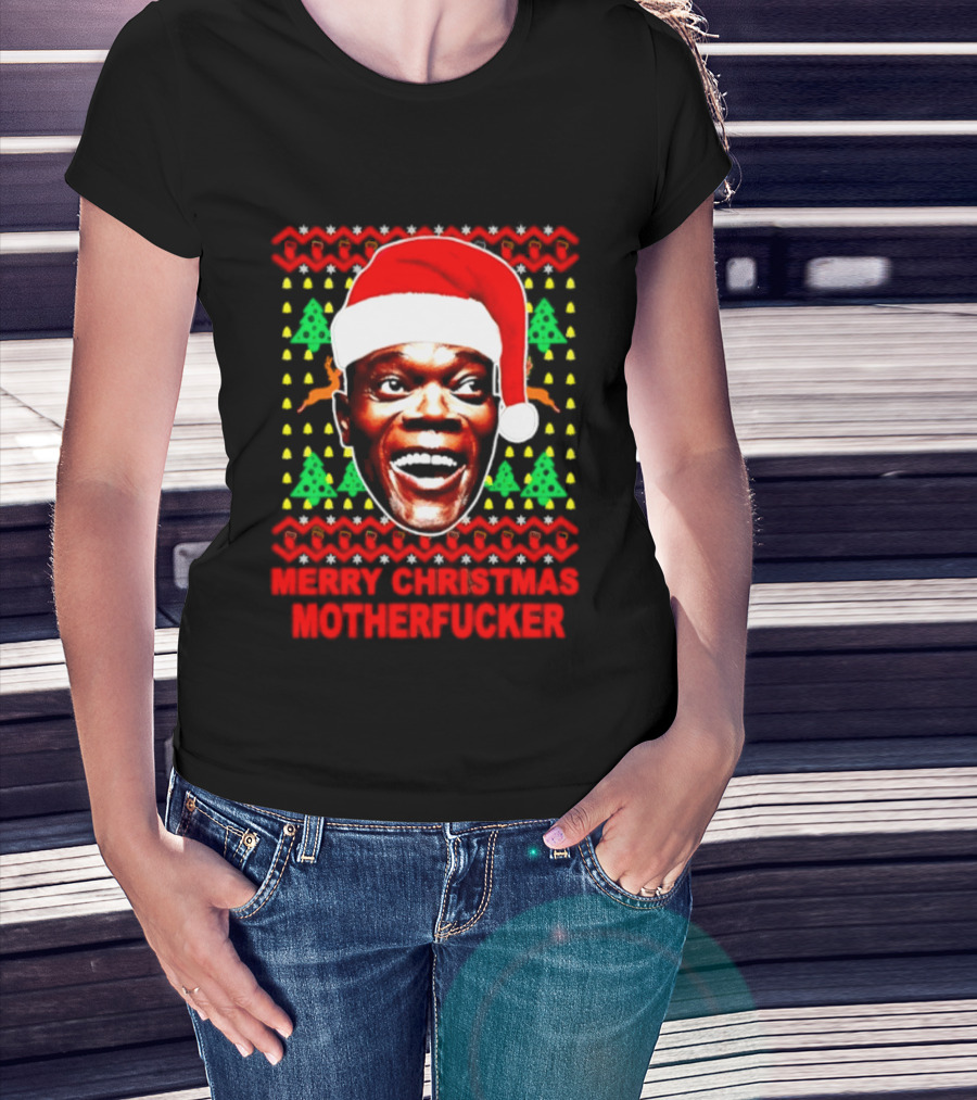 Samuel L Jackson Santa Hat Christmas Humor T-Shirt